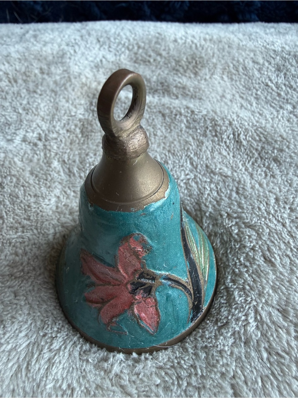 Vintage Cloisonne Floral Brass Bell